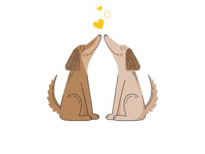 Two cartoon dogs touching noses